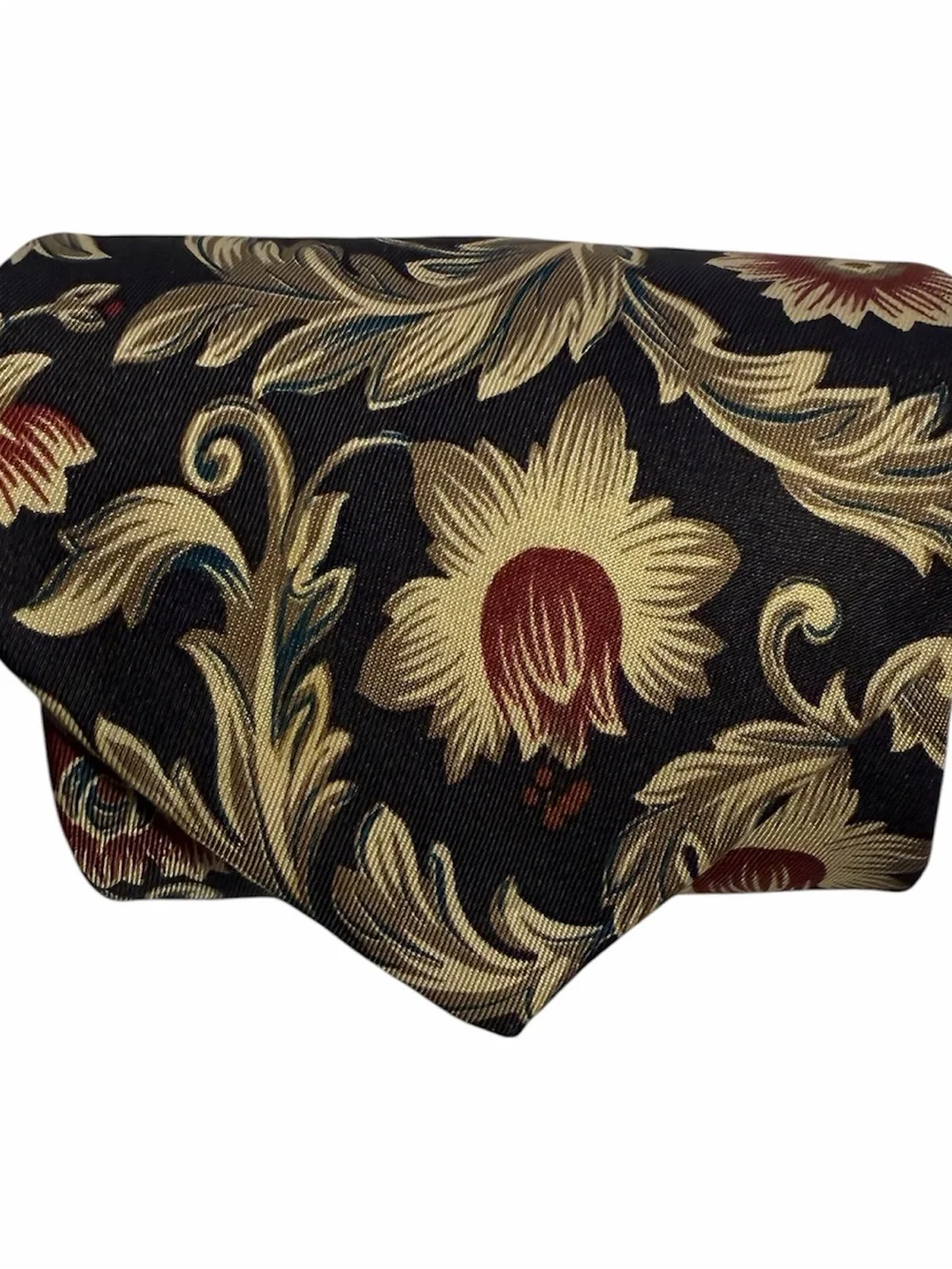 Black Vintage Claiborne Late 70s-80s Floral Silk Tie Made In USA